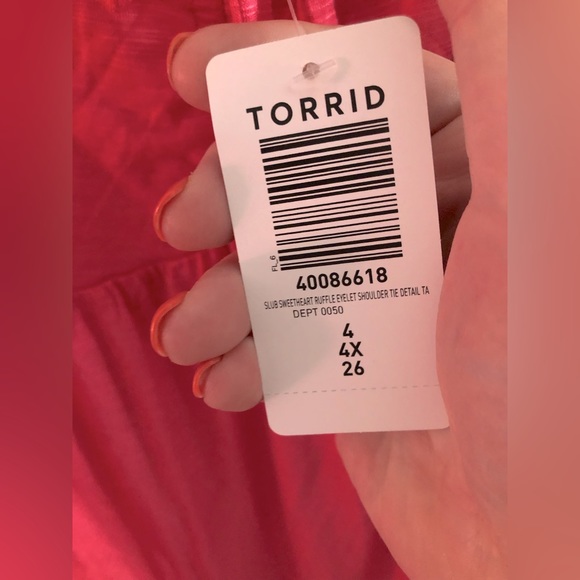 Torrid sz 4 Slub Sweetheart Ruffle Eyelet Shoulder Tie Detail Tank NWT - Picture 10 of 10